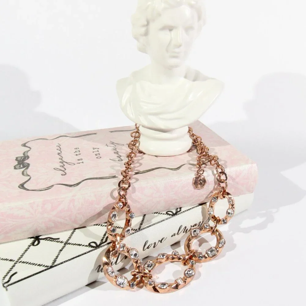 RJ Graziano Rose Gold Tone Necklace with Clear Rhinestones - Picture 9 of 9